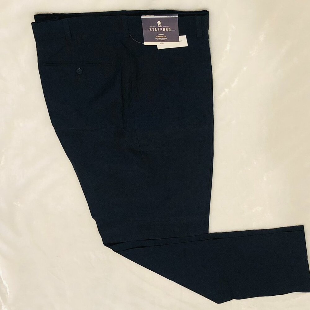 Stafford Travel Classic Fit Texture Trouser Flat Front Slacks